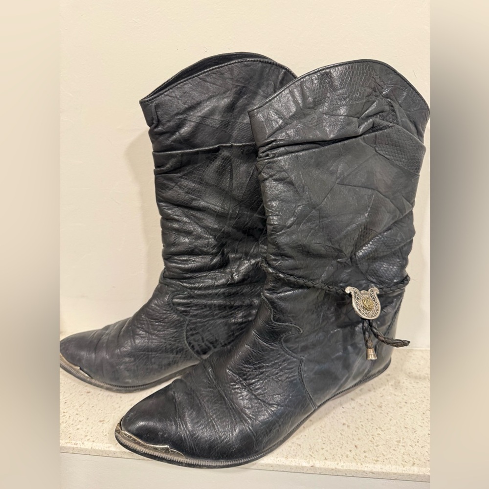Zodiac Vintage 90s Western Cowgirl Boots Black Leather Women’s Size 8 1/2